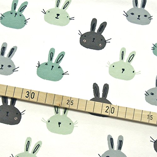 0,5m Jersey Bunnies weiß 5% Elasthan 95% Baumwolle Meterware 140cm breit Motivgröße Hasen: ca. 4cm - 2