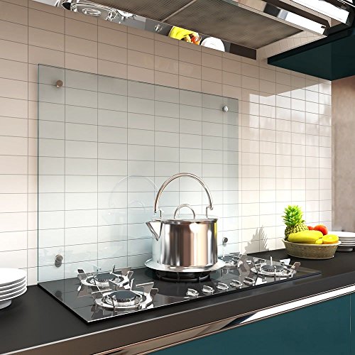 70x50CM Glas Küchenrückwand inkl. Befestigungsmaterial Spritzschutz 6mm ESG Fliesenspiegel Küche Wandschutz Glasplatte Rückwand Klarglas Motivwand