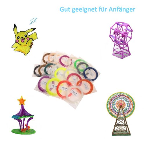 3D Druckstift Stift, Intelligenter 3D Pen 3D Stift 3D Druckstift 3D Printing Pen Dritte Generation mit 2 Packs Filaments EU Adapter für Freihand 3D Zeichnungen – 3D Printing Filament aus PLA/ABS Material in 20 Farben - 5