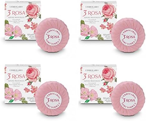 The ERBOLARIO – 3 pink soap 100 g – 4 Packs – Detergent, Scented, Hydrating, Softening