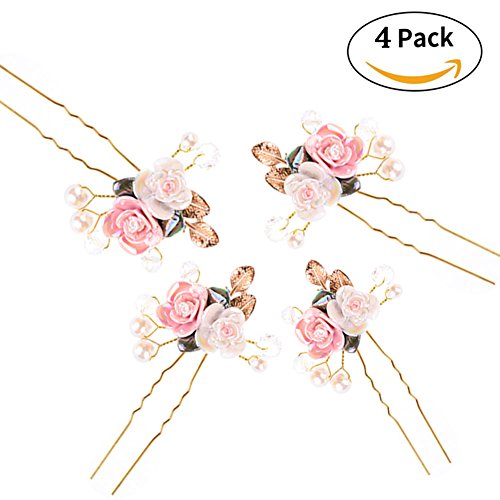 Preisvergleich Produktbild 4 x Charme Braut Haarnadeln Perlen Haarklammern Blumen Blüte Hochzeit Haarschmuck von Greencolourful