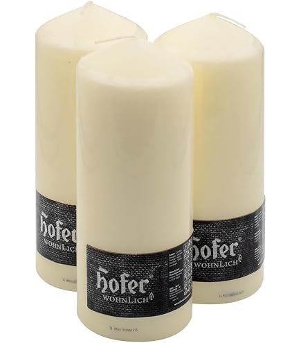 Hofer Bougies Pilier - 6 Pièces - Blanc - 30 Heures de Combustion - 6 x 12 cm - Cire Non Parfumée, Sans Gouttes, Longue Durée, Qualité UE Hofer Bougies Pilier - 6 Pièces - Blanc - 30 Heures de Combustion - 6 x 12 cm - Cire Non Parfumée, Sans Gouttes, Longue Durée, Qualité UE