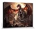 Produktbild 1art1 92125 Drachen - EIN Schloss, Erobert Von Einem Drachen Poster Leinwandbild Auf Keilrahmen 80 x 60 cm