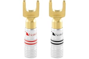 Nakamichi Clavija Banana 12-18 AWG 4 mm 24K Chapado en Oro Enchufe de plátano Adaptador para Altavoces con Cable y Amplificador de Altavoz HiFi 2 Piezas (1 par), Terminal de Horquilla