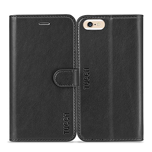 iPhone 6S Case,iPhone 6S Leather Case,TUCCH [Lifetime Warranty] Premium Folio Leather Wallet Case with [Kickstand] [Card Slots] [Magnetic Closure] Flip Notebook Cover Case for iPhone 6/6S-Black