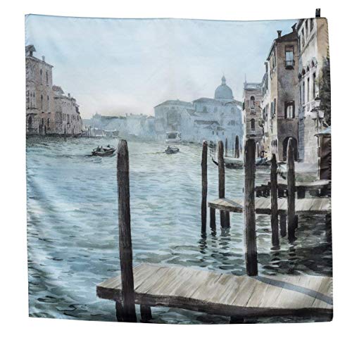 Foulard Donna In Seta Impreziosito Da Stampa Fedele Dellacquerellovenezia Veduta Canal Grande Da San Tomà Dellartista Nicola Tenderini Prodotto - 