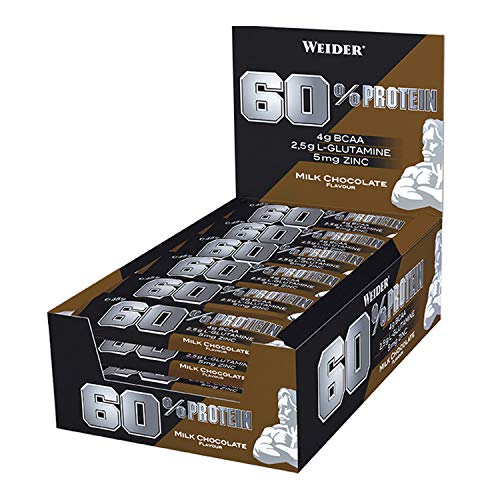 Weider Barra de Proteína 60%, Sabor Chocolate con Leche -Pack de 24 Unidades x 45 g - Total: 1080 g