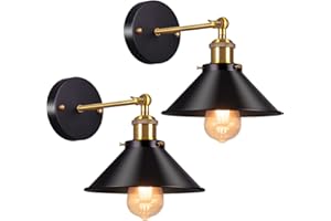 AWEKLIY 2 Pezzi Lampada da Parete Orientabile in Metallo Applique da Parete Interno Lampada da Muro Industriale Lampadina E27 Illuminazione Regolabile e Rotante per Soggiorno Faretto Entrata Nero