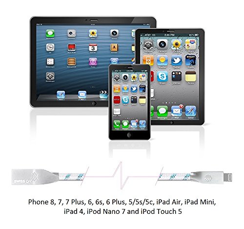 Lightning Kabel – 3m, Blau, Neustes Design – Sehr schnelles iPhone 7 Ladekabel – verstärktes USB Datenkabel mit Knickschutz – Für Apple iPhone 7 6 5, iPad, iPod – SWISS-QA Geldrückgabe Garantie - 5