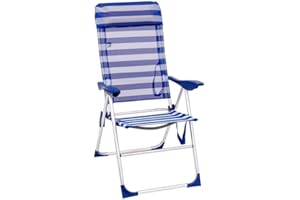 Creaciones Llopis Silla de Playa Alta Reclinable Convertible en Tumbona 4 Colores Disponibles (Rayas Azul Blanco)