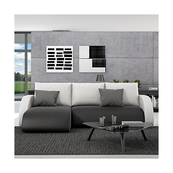 Innocent Corner sofa with sleep function in immitation leather black back cushion white Anantara