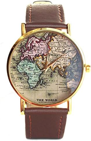 Eastern World Map Vintage Style Men Women Wrist Leather Watch
