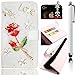 Produktbild Sony Xperia M5 Handytasche,Sony Xperia M5 Hülle,Sunroyal Elegant Luxus Noble Weiß Rot Rose Blumen Love Bling Diamant Glitzer Rhinestone Muster Entwurf PU Leder Schutz Handyhülle Strass Klapp Flip Bookstyle Akku Wallet Case Folio PU-lederne Dünn Faux Kunstleder DIAMANT Bling Strass Protektiv Cover Tasche Glitter Kristall Crystal Matt Bunt Hart Haut PC Bumper mit Kartenfach Magnetverschlu und Ständer für Sony Xperia M5