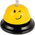 PAYFULLY Cloche de table jaune avec smiley pour restaurant, hôtel et | Sonnette de table Smiley - Son clair de 60 dB - Alliage durable - Pour restaurant, hôtel, réception et maison