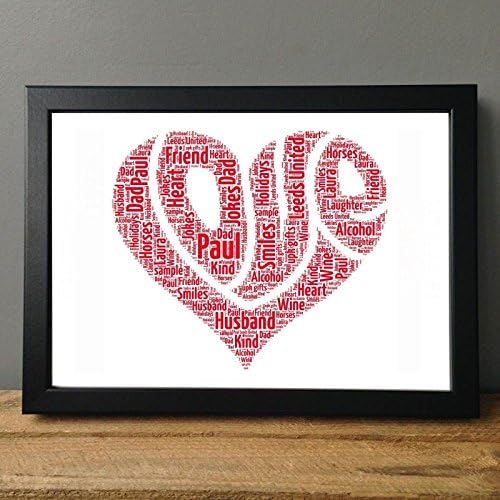 UPK Gifts Personalised Love in Heart Keepsake Print Gift Word Art Wife Husband Girlfriend Anniversary Engagement Best Friend Mother's day Wedding Birthday Friends Family Love Valentine Day