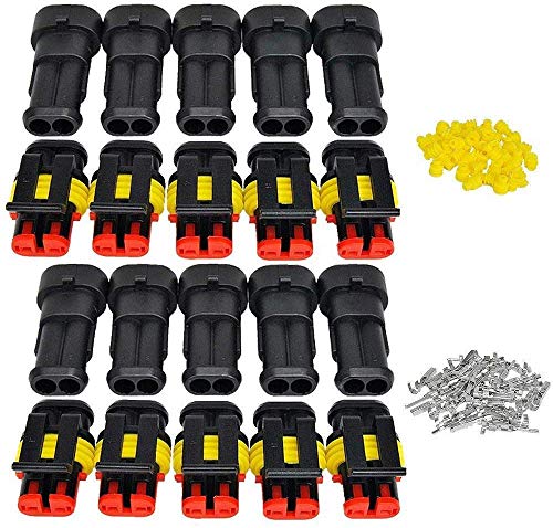 RUNCCI 10 Juegos 2 Pines Conector de Cable Enchufe Impermeable, Conectores Sellado Impermeable, PA66 1.5mm Enchufe Terminal, para Coche, Barco, Moto