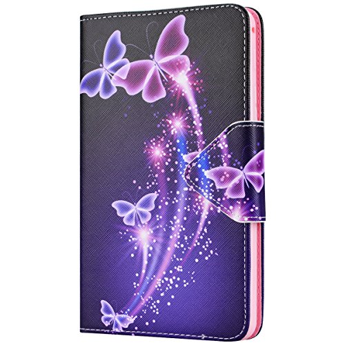 Samsung Galaxy Tab A 7.0 SM-T280 Hülle, Yokata Flip PU Lederhülle mit Karten Slot Magnetverschluß Handyhülle Standfunction Case Tasche Schutzhülle Etui Brieftasche Cover (Lila Schmetterling) + 1x Kapazitive Feder - 2
