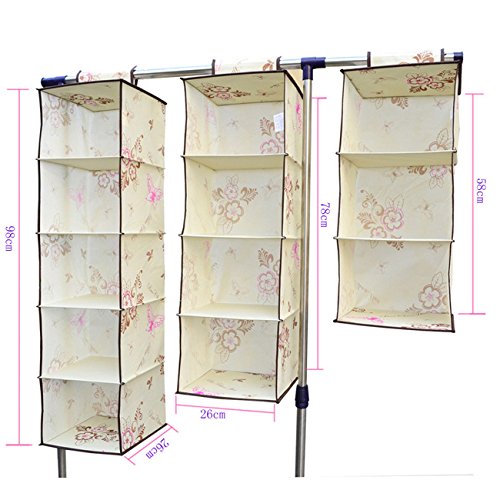 LAGUTE Hängeaufbewahrung Ordnungssystem Hängeregal Hängeschrank Hängeorganizer Organizer, atmungsaktives Vlies (4 Fächer 26*26*78 cm) - 6