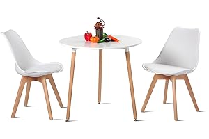 H.J WeDoo Juego de comedor con 1 mesa 2 sillas blancas mesa de madera y silla escandinava mesa de comedor conjunto para comedor cocina jardín