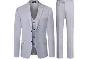 Allthemen Mens 3 Piece Stretch Business Suits 2 Button Classic Suit Blazer Waistcoat Trousers
