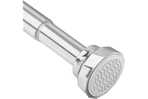 VIOREMOS Stainless Steel Extendable Shower Curtain Rod Tension Pole 76-256cm, SilverSpring Tension Curtain Rod No Drill, for Closet, Bathroom, Balcony