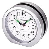 Analoge Wecker, Stille Nicht Tickende Reise 3D-Nummer Display Einfache Batteriebetriebene Nachttisch Uhr Snooze und Licht Funktionen Morgen Uhr für Kinder Home Schlafzimmer Büro Uhr (Silber)