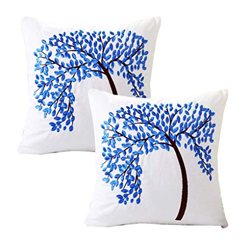 ZUODU Blue Cushion Cover, 18"x18"or 45cmx45cm Embroidered Cotton Decorative Throw Pillow Cover Cushi