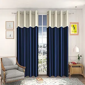 AH ARTSY HOME Long Crush 5ft Curtain Drapes for Window | Patch Panels Polyester Drapes for Home Living Room | Room Darkening Eyelet 2Pcs Curtains for Bedroom Kids Room, Pack of 2, 5 Feet, Navy