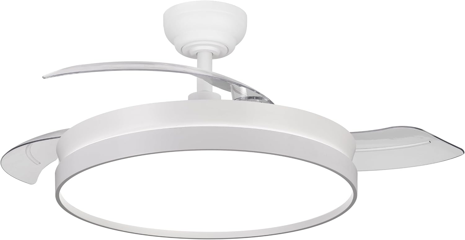 NARVI - Ventilador de Techo NANTES Ø 50 cm | Control Remoto | 3 Palas Transparentes | Iluminación LED Ajustable 45W | Motor DC Eficiente | Función Invierno/Verano | Blanco