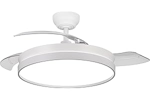 NARVI Ventilador de techo color Blanco, 3 Palas retráctiles transparentes, Motor DC 30W, Luz LED 45W Regulable en intensidad y color (tonalidad), con Memoria y Mando a distancia. REF NANTES 1749 WH