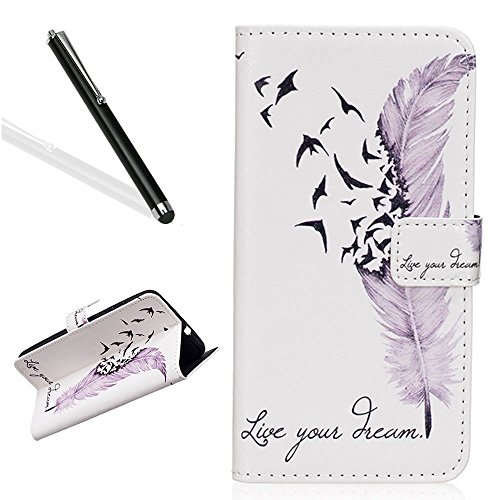 Lederhülle für Huawei Nova,Cover für Huawei Nova Hülle Case,Leeook Elegant Stylish Cool Weiß Blau Feder Vogel Muster Entwurf PU Lederhülle Flip Hülle im Bookstyle Cover Schale Slim Fit Soft Silikon Magnetverschluss Schutzhülle PU Leder Hülle Flip Wallet Case Kunstleder Tasche Cover mit Standfunktion und Kartenfächer Tasche Wallet Case für Huawei Nova + 1 x Schwarze Eingabestift-White Blue Feather Bird