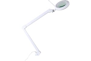 Showlite LL-6095D-Pro LED Lupenleuchte 9W 3/5 Dioptrien (Lupenlampe, dimmbar, 127 mm Linse, 60 SMD LEDs, 1,75/2,25-fache Vergrößerung, Tischklemme) weiß