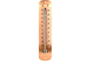 RIVANTO Esschert Design Thermometer aus verkupfertem Edelstahl, rotes Farbstoffpulver, 6,7 x 1,3 x 30cm, Garten Thermometer, Celsius und Fahrenheit Skala