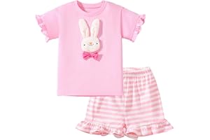 Gumyoss Mädchen Bekleidungsset Kaninchen Einhorn Regenbogen Katze Häschen Kurzärmliges T-Shirt und Shorts Set Kinder Sommer Outfit Kleidung Set Mädchen Gr.92-122