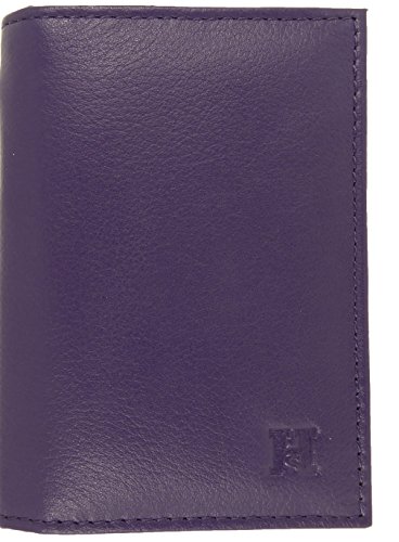 Slimline Soft Leather Credit Card Wallet/Travel/Holder with Twin ID Windows (Purple)