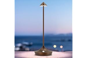 Lampe de table LED sans fil rechargeable, bravzurg 6000mAh lumiere bureau tactile exterieur, metal, design modern, dimmable, étanche, lampe poser pour chevet, interieur, terrasse, restaurant (marron)