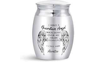 MINIJEWELRY Mini Cremation Urn for Auntie Ashes Family Women Guardian Angel Watching Over Me from Heaven Aunt Sepulchral Cinerary Funeral Keepsake Memorial Holder