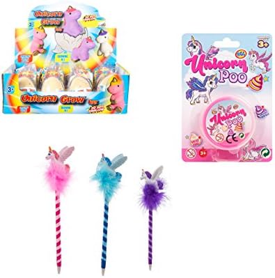 MEGA 3 Piece UNICORN GIFT TOY SET -Includes - Hatch a Unicorn Toy Egg / Unicorn Fluffy Pen / Unicorn Poo Slime Pink Glittery Great Stocking Fillers