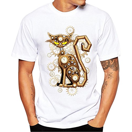 LEORTKS Camiseta Hombre, Petirrojo Gato Genial Muchacho Camiseta Verano de la Impresión de Manga Corta Casual Camiseta