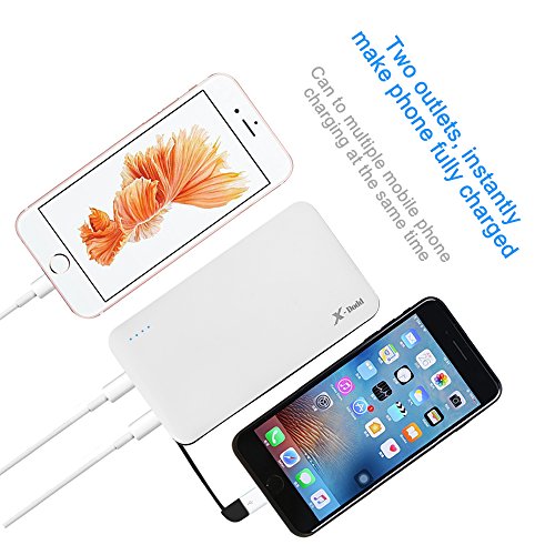 Batterie Externe 10000mah PowerBank Batterie de Secours Chargeur Portable 2A avec cable USB Micro int  gr   et Lightning iPhone Adaptateur cach   Pour iPhone  iPad  Samsung Smartphone Android  Tablette etc blanc 