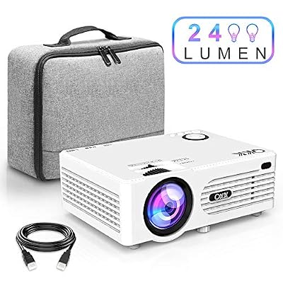 QKK Projecteur QKK 2400 Lumen, Mini Projecteur avec Étui Portable, Prend en Charge 1080P Full HD, Compatible avec Fire TV Stick, PS4, Xbox, Chromecast, HDMI, VGA, SD, USB, Blanc.