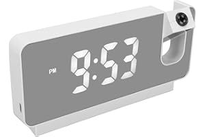 ‎FABATER Budzik LED z projekcją 180 Stopni z Wyświetlaczem Temperatury, Szerokokątnym Ekranem HD, Praktycznym Budzikiem (Biały)