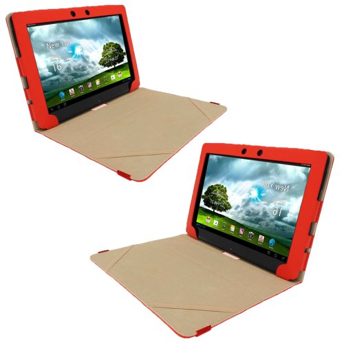 igadgitz ‚Portfolio‘ Rot PU Leder Tasche Schutzhülle Hülle Ledertasche Lederetui Etui Case für Asus Eee Pad Transformer & Keyboard Dock TF300 TF300T TF300TG & TF300TL 10.1″ Android Tablet - 2