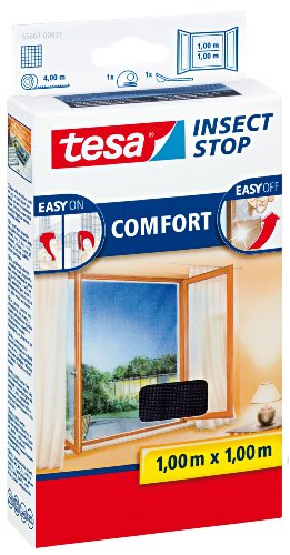 tesa Fliegengitter für Fenster, beste tesa Qualität, anthrazit, durchsichtig, 1m x 1m