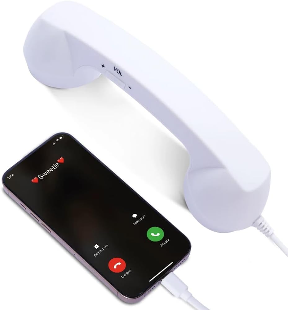 Kyduu Auricular telefónico Retro y Vintage, Receptores telefónicos Retro, Receptor de teléfono Retro como Auricular, Teléfono Retro Auricular Vintage para Celulares para móvil, Tablet (Blanco)