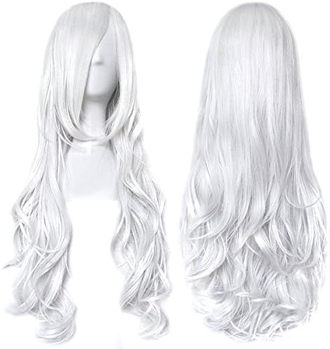 Silver silver-haired CaseEden original 4-piece set (wig + Stand + hair net two) CaseEden lighter [cosplay wig 80cm heat-resistant high-quality Genuine] Long curly hair silver white (japan import)