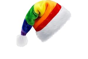 YAYAFUNFUN Regenbogen Weihnachtsmütze für Erwachsene Kinder,32*54cm Deluxe Nikolausmütze Plüsche Weihnachtsmann Mütze,Warm Dicker Nikolaus Mütze Santa Clause Mütze für Männer Frauen Familie Weihnachtsfeie
