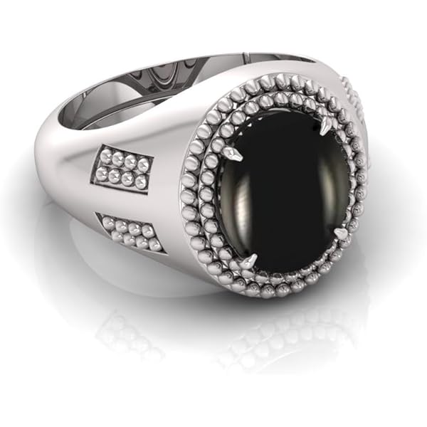 GEMSJEWELS - Anillo Ajustable Chapado En Oro Con Piedra De Sulemani Hakik De 8.00 Ratti, Color Negro, Chapado En Oro, Original Y Certificado, Piedra Natural Sulemani Kaala Hakik Para Hombres O