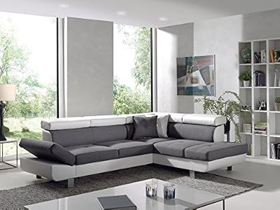 Bestmobilier - Lisbona - Canapé d angle droit convertible - L 252 x P 190cm Couleur - Blanc / Gris