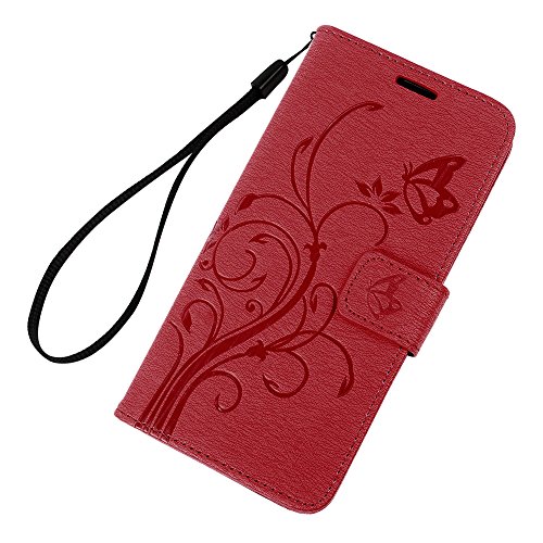 Huawei P10 Lite H  lle Badalink Schutzh  lle Leder PU TPU Handyh  lle Gemalt Rot Handytasche Wallet Case St  nder Magnet-Schloss Cover Flipcase   Eing